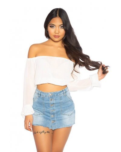 Bluza dama crop alba chiffon cu umeri goi Julieta Bluza dama crop alba chiffon cu umeri goi Julieta - jojofashion.ro