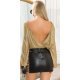 Bluza dama glitter aurie cu spatele gol Chameli Bluza dama glitter aurie cu spatele gol Chameli 2 - jojofashion.ro