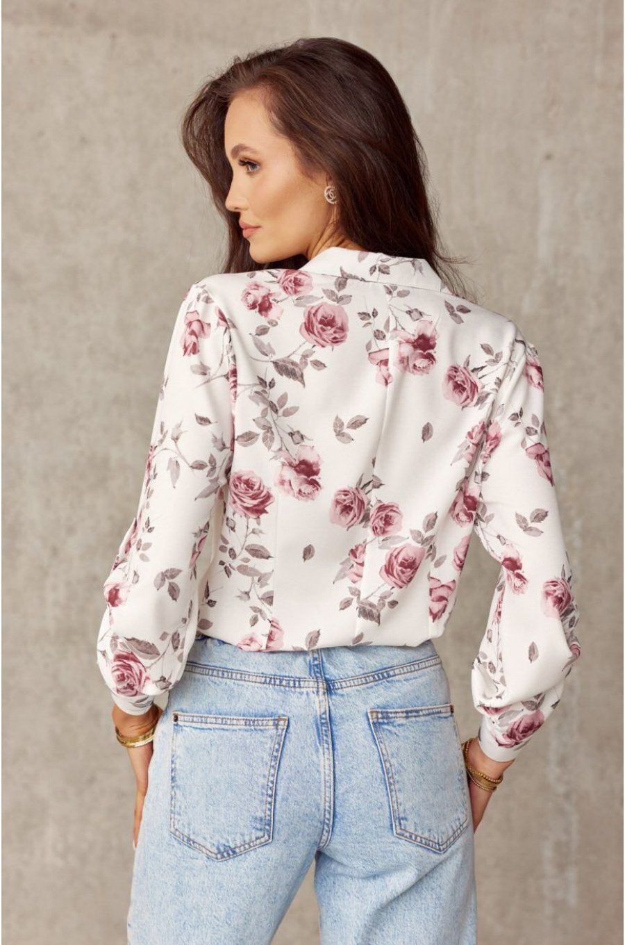 Camasa dama alba cu flori roz pudra, cu maneca lunga, Parma 2 - jojofashion.ro