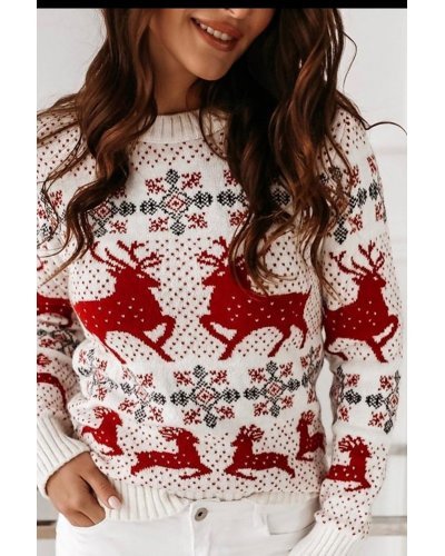 Pulovere dama, Pulover dama tricotat alb rosu de Craciun Sabella - jojofashion.ro