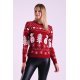 Pulover dama tricotat rosu cu motive de Craciun Ella 2 - jojofashion.ro