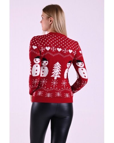 Reduceri Finale, Pulover dama tricotat rosu cu motive de Craciun Ella - jojofashion.ro