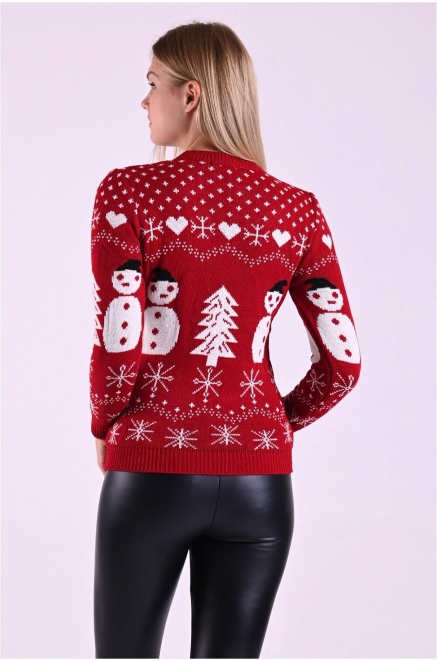 Pulover dama tricotat rosu cu motive de Craciun Ella 2 - jojofashion.ro
