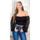 Crop top dama dantela neagra cu umeri goi Diana Crop top dama dantela neagra cu umeri goi Diana 2 - jojofashion.ro