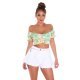 Crop top dama verde cu flori multicolore Corliss 2 - jojofashion.ro
