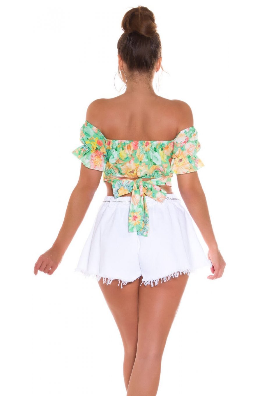 Crop top dama verde cu flori multicolore Corliss 2 - jojofashion.ro