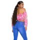 Top dama floral scurt cu umerii goi roz Creolla Top dama floral scurt cu umerii goi roz Creolla 3 - jojofashion.ro