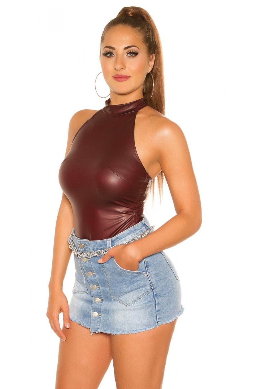 Top dama imitatie piele bordo Kaolina 2 - jojofashion.ro