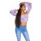 Top dama floral scurt cu umerii goi lila Creolla 4 - jojofashion.ro