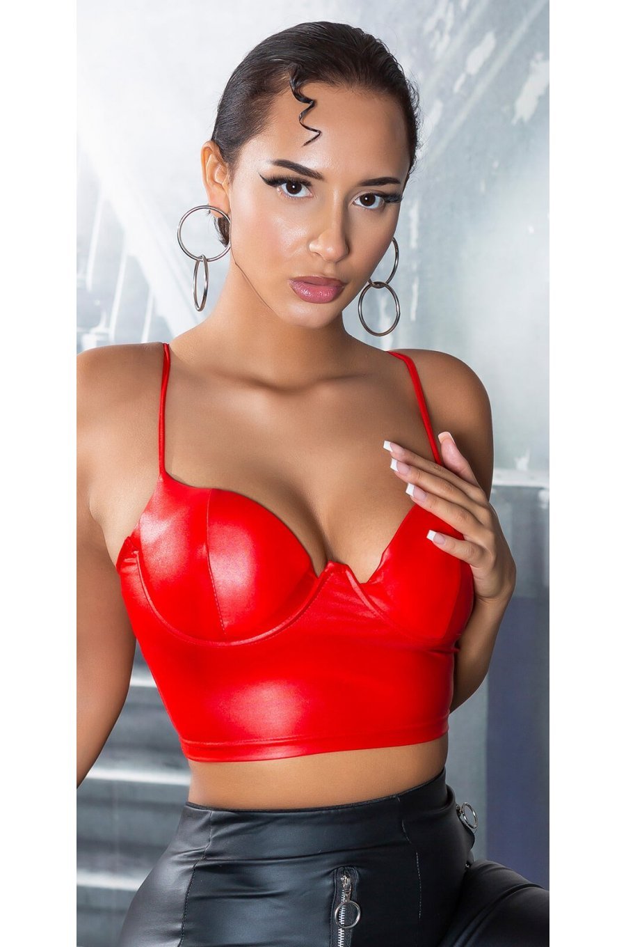 Top dama rosu cu aspect lucios Rotterdam Top dama rosu cu aspect lucios Rotterdam 1 - jojofashion.ro