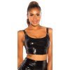 Top lucios din latex negru cu catarame Pamela