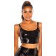 Top lucios din latex negru cu catarame Pamela 2 - jojofashion.ro
