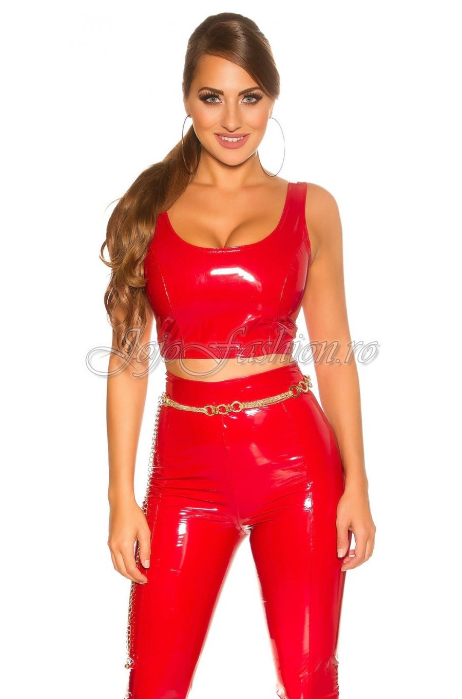 Top lucios rosu din latex Koucla Nicole 1 - jojofashion.ro