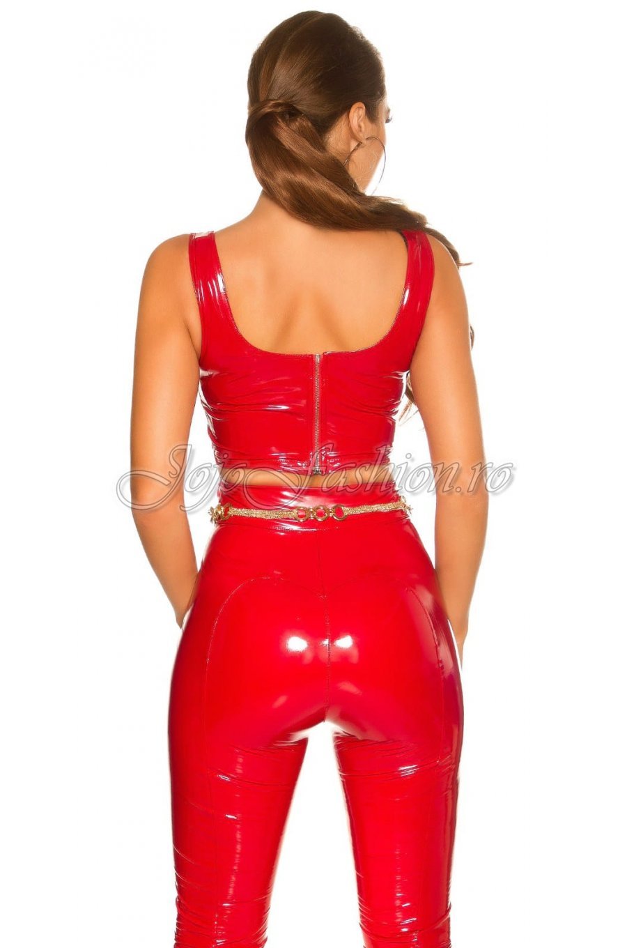 Top lucios rosu din latex Koucla Nicole 2 - jojofashion.ro
