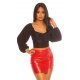 Tinuta top negru cu umerii goi si fusta scurta piele rosie Latinalook 2 - jojofashion.ro