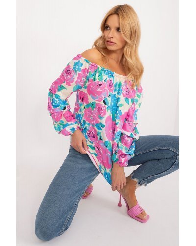 Bluza dama casual lejera bleu cu flori Castalia Bluze dama, Bluza dama casual lejera bleu cu flori Castalia - jojofashion.ro