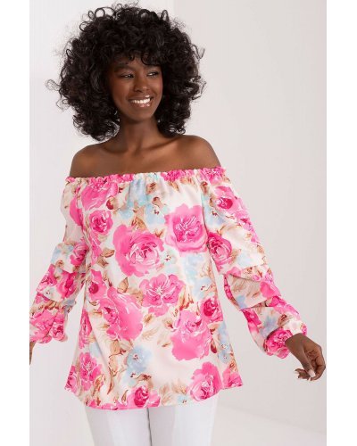 Bluza dama casual lejera roz cu flori Castalia Bluze dama, Bluza dama casual lejera roz cu flori Castalia - jojofashion.ro