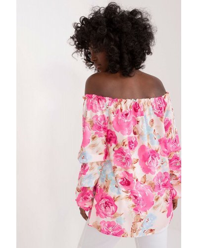 Bluza dama casual lejera roz cu flori Castalia Bluze dama, Bluza dama casual lejera roz cu flori Castalia - jojofashion.ro