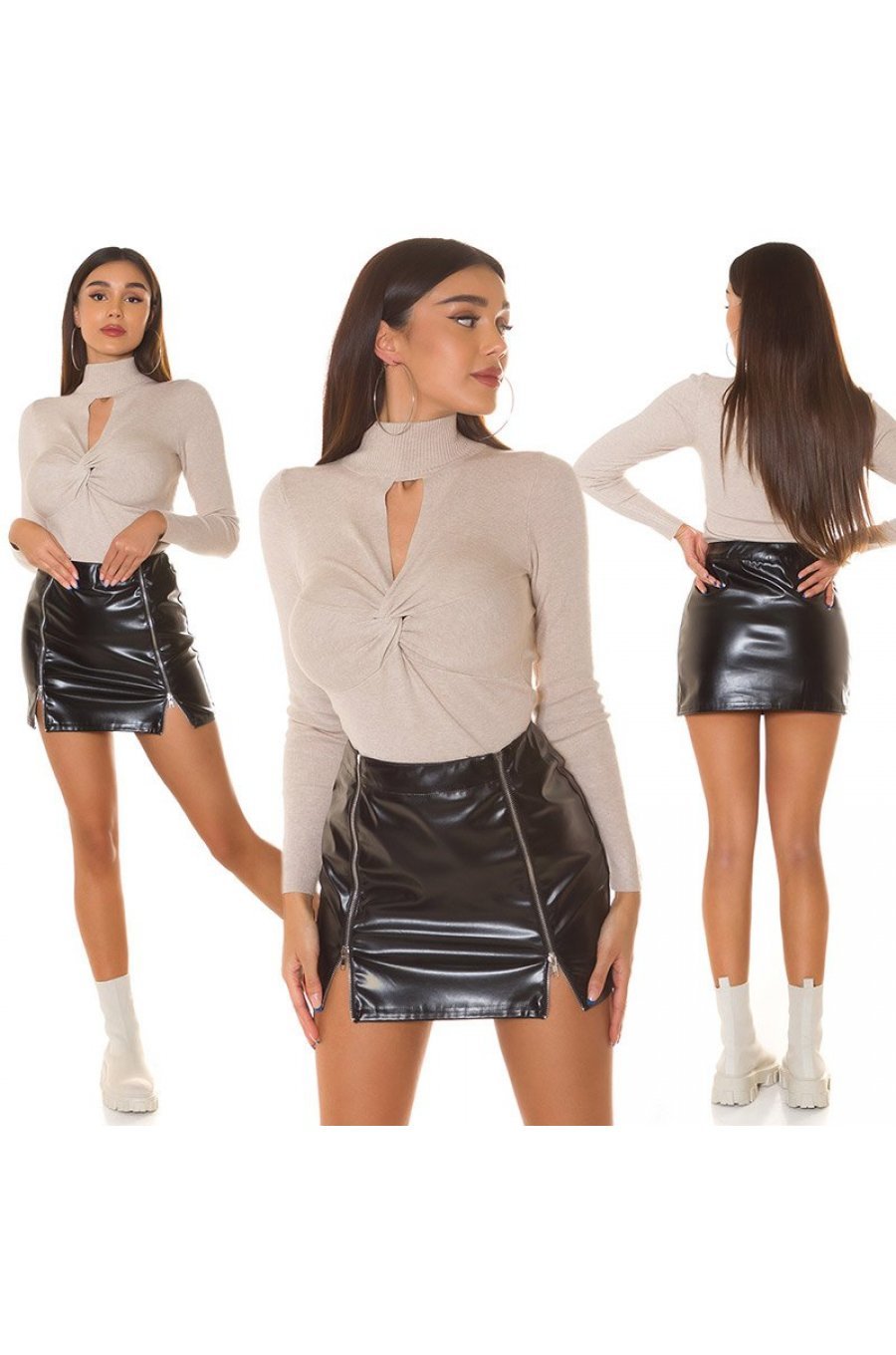 Bluza dama casual, vascoza bej, cu maneca lunga, Elishia 5 - jojofashion.ro