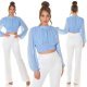 Bluza dama crop, eleganta, din vascoza bleu, cu maneca lunga, Camelia 5 - jojofashion.ro