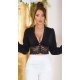 Bluza dama crop eleganta neagra, cu dantela si maneca lunga, Ami 2 - jojofashion.ro