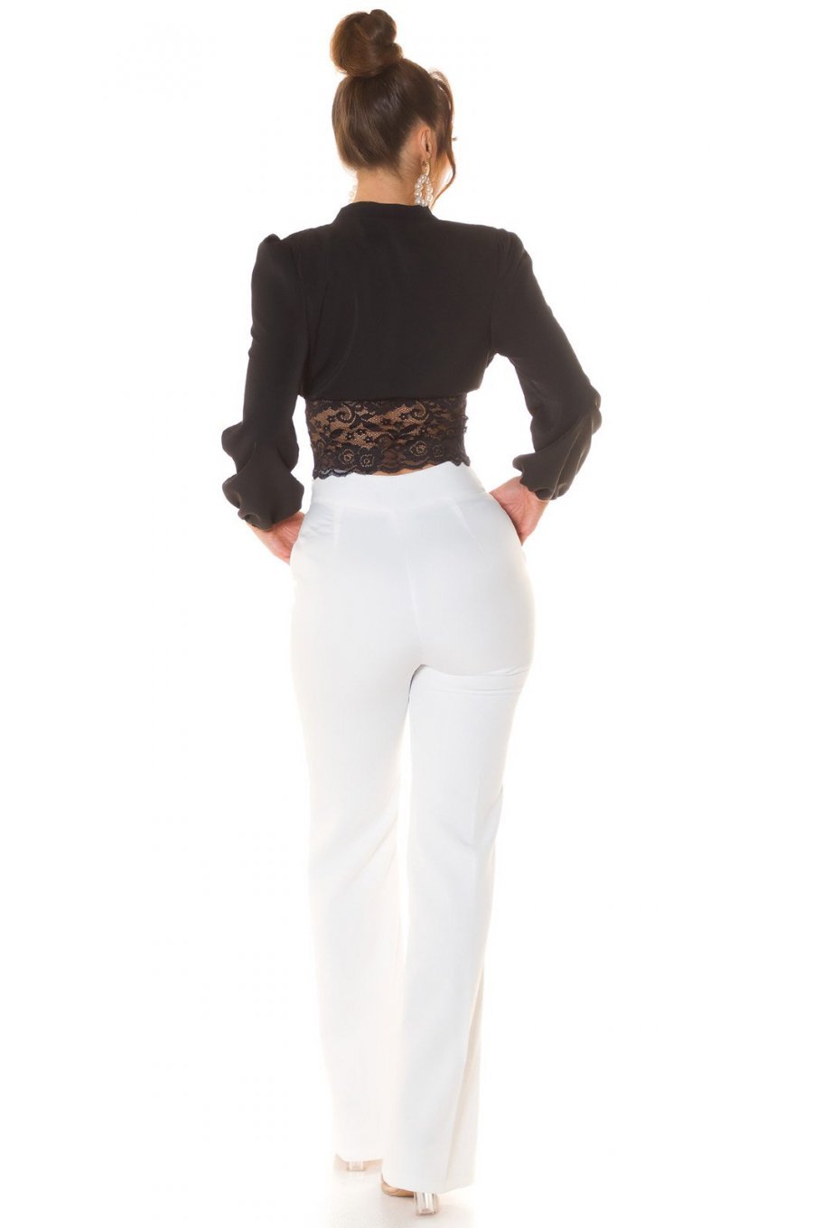 Bluza dama crop eleganta neagra, cu dantela si maneca lunga, Ami 4 - jojofashion.ro