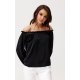 Bluza dama cu floare, din satin, neagra, cu umerii goi si maneca lunga, RosieR 2 - jojofashion.ro
