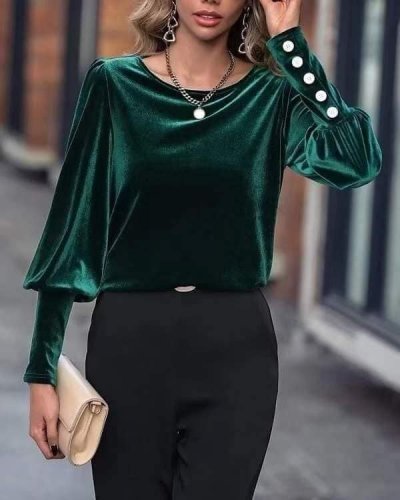 Bluza dama eleganta, catifea, verde, cu maneca lunga, Jacqueline Bluze dama, Bluza dama eleganta, catifea, verde, cu maneca lunga, Jacqueline - jojofashion.ro