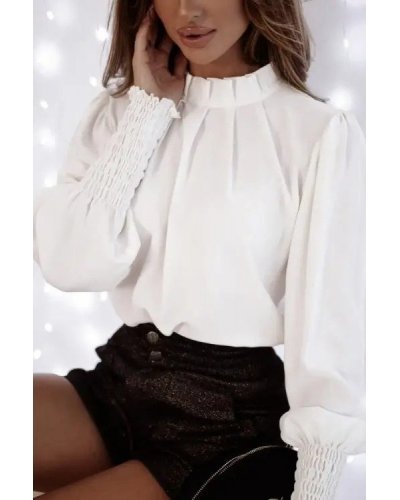 Bluza dama eleganta din voal, alba, cu maneca lunga, Fabia Bluze dama, Bluza dama eleganta din voal, alba, cu maneca lunga, Fabia - jojofashion.ro