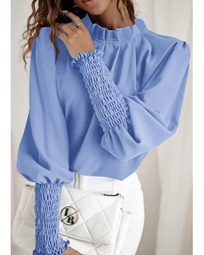 Bluza dama eleganta din voal bleu, cu maneca lunga, Fabia Bluze dama, Bluza dama eleganta din voal bleu, cu maneca lunga, Fabia - jojofashion.ro