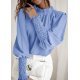 Bluza dama eleganta din voal bleu, cu maneca lunga, Fabia 2 - jojofashion.ro