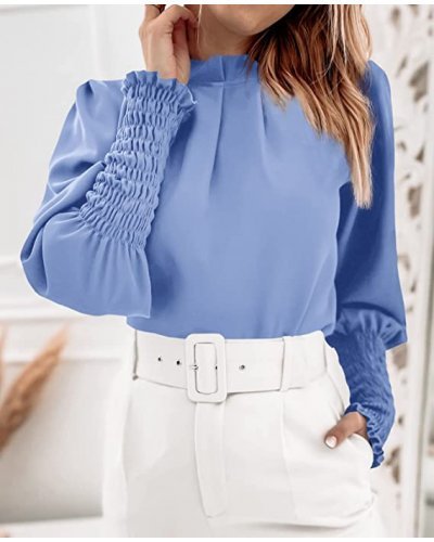 Bluza dama eleganta din voal bleu, cu maneca lunga, Fabia Bluze dama, Bluza dama eleganta din voal bleu, cu maneca lunga, Fabia - jojofashion.ro