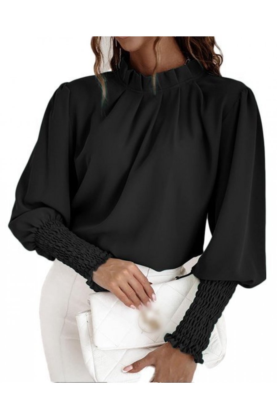 Bluza dama eleganta, neagra, cu maneca lunga, vaporoasa, Fabia 1 - jojofashion.ro