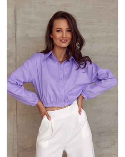 Camasi dama, Camasa dama crop, lila, cu maneca lunga, Nora - jojofashion.ro