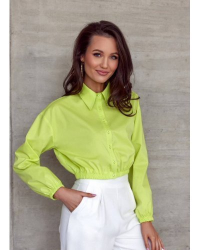 Camasi dama, Camasa dama crop, verde lime, cu maneca lunga, Nora - jojofashion.ro