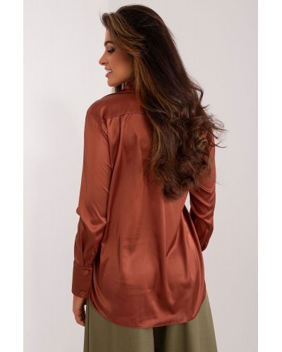 Camasi dama, Camasa dama eleganta, din bumbac satinat, maro, Ludmilla - jojofashion.ro