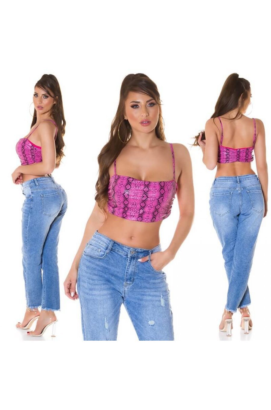 Crop top dama animal print snake roz ciclam Lorrene Crop top dama animal print snake roz ciclam Lorrene 5 - jojofashion.ro