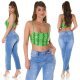 Crop top dama animal print snake verde neon Lorrene 6 - jojofashion.ro