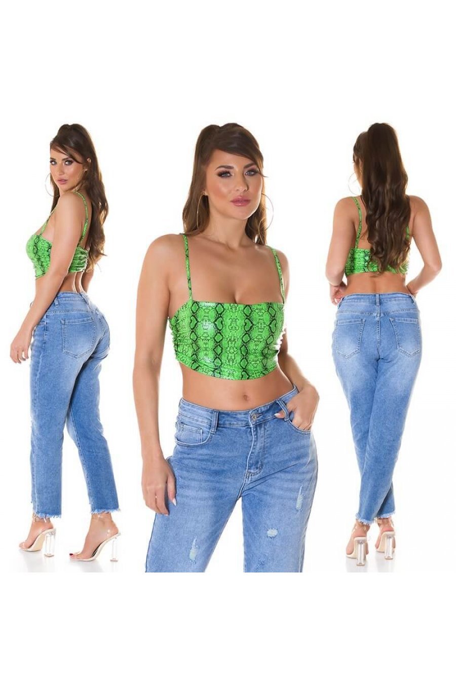 Crop top dama animal print snake verde neon Lorrene 5 - jojofashion.ro