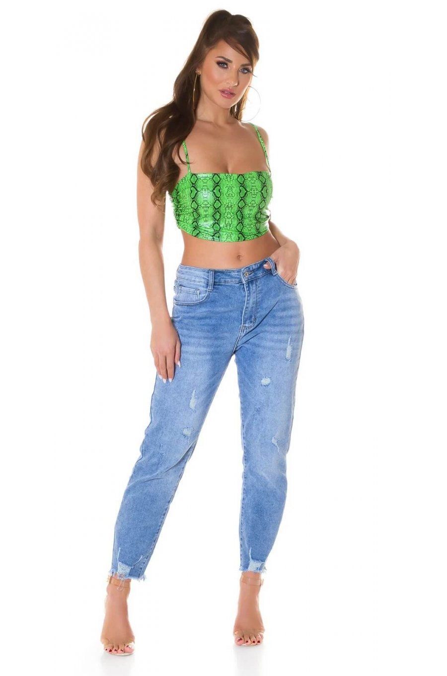 Crop top dama animal print snake verde neon Lorrene 4 - jojofashion.ro
