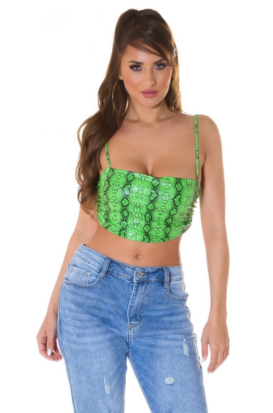 Crop top dama animal print snake verde neon Lorrene 1 - jojofashion.ro