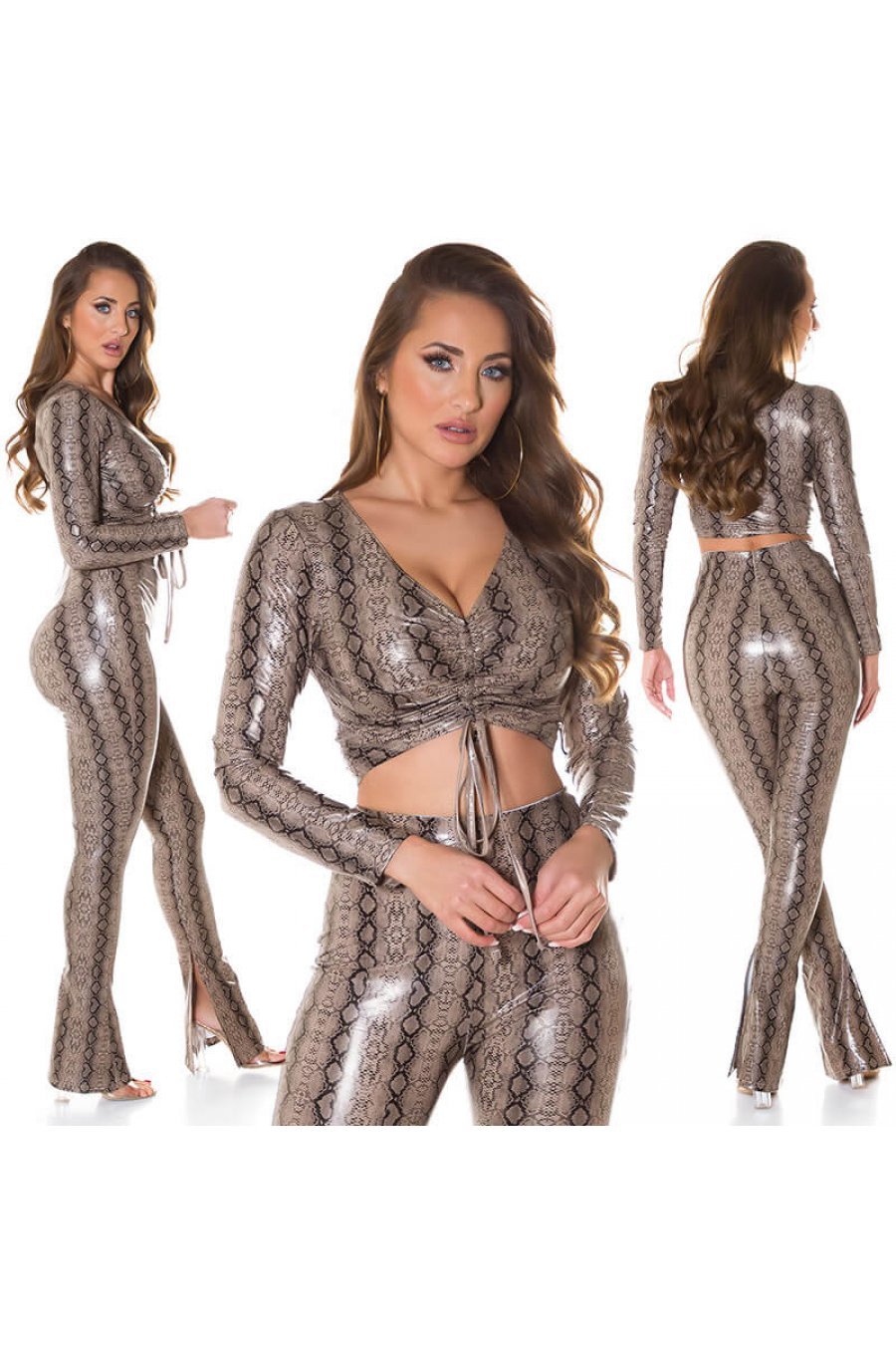 Top dama piele eco maro snake print cu siret Ruxy 3 - jojofashion.ro