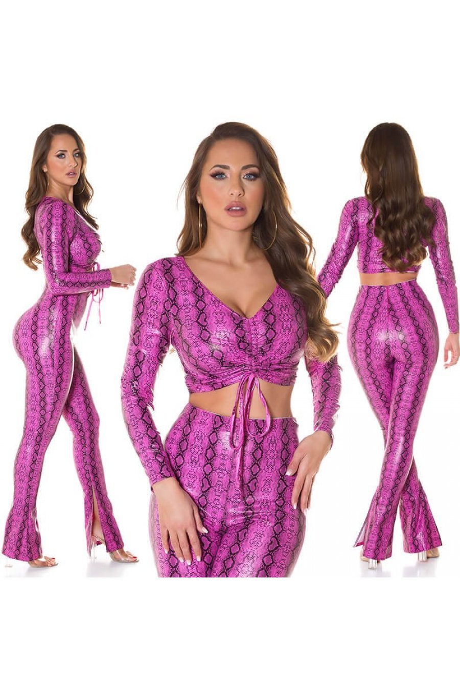 Top dama piele eco roz snake print cu siret Ruxy 3 - jojofashion.ro