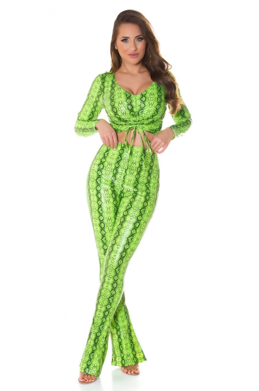 Top dama piele eco verde neon snake print cu siret Ruxy 4 - jojofashion.ro