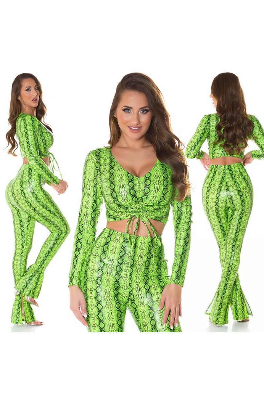 Top dama piele eco verde neon snake print cu siret Ruxy 3 - jojofashion.ro