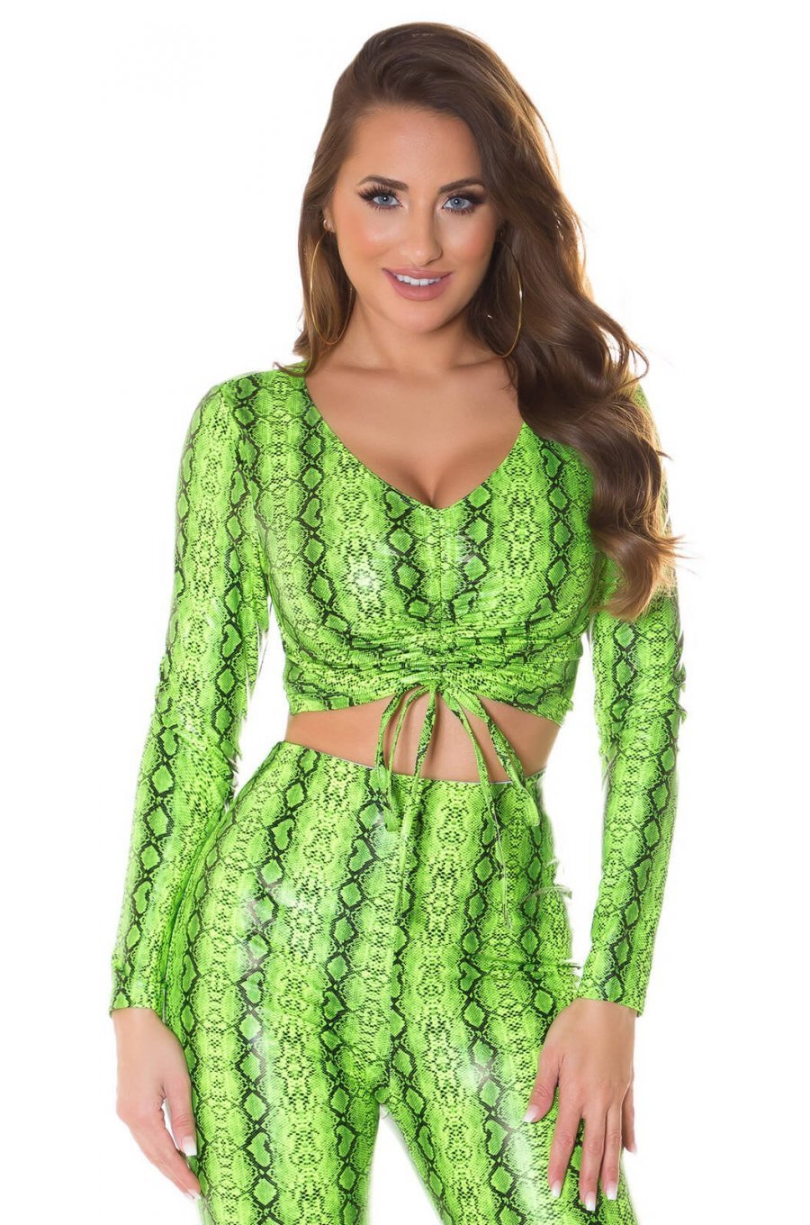 Top dama piele eco verde neon snake print cu siret Ruxy 1 - jojofashion.ro