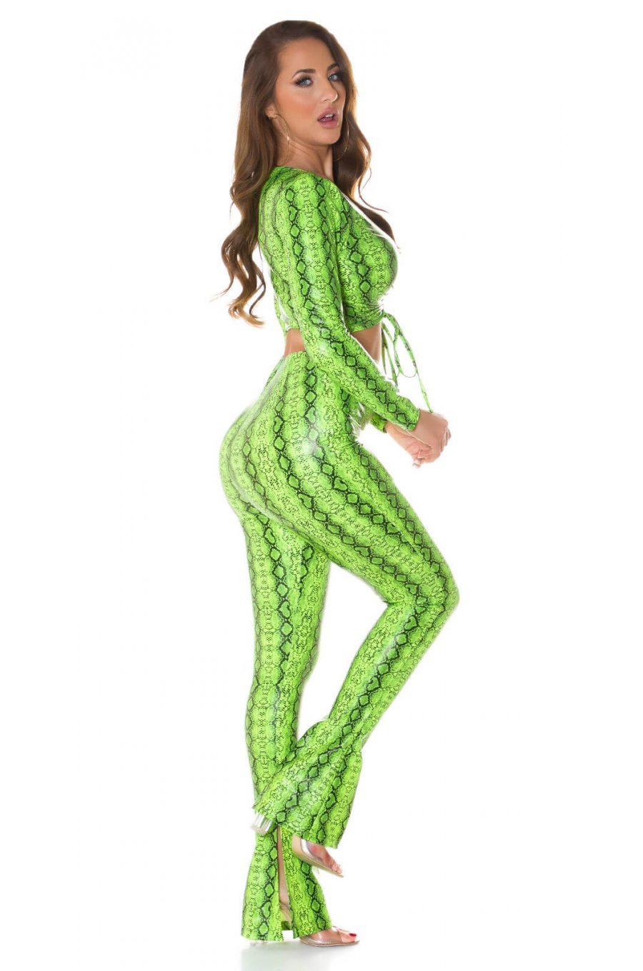 Top dama piele eco verde neon snake print cu siret Ruxy 5 - jojofashion.ro