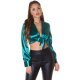 Bluza crop, din satin, verde turcoaz, cu maneci lungi, Corinne Bluza crop, din satin, verde turcoaz, cu maneci lungi, Corinne 2 - jojofashion.ro