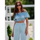 Bluza crop de dama, bleu menta, din satin, incretita, MarbellaR Bluza crop de dama, bleu menta, din satin, incretita, MarbellaR 2 - jojofashion.ro