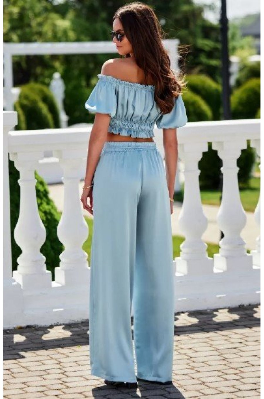 Bluza crop de dama, bleu menta, din satin, incretita, MarbellaR Bluza crop de dama, bleu menta, din satin, incretita, MarbellaR 3 - jojofashion.ro